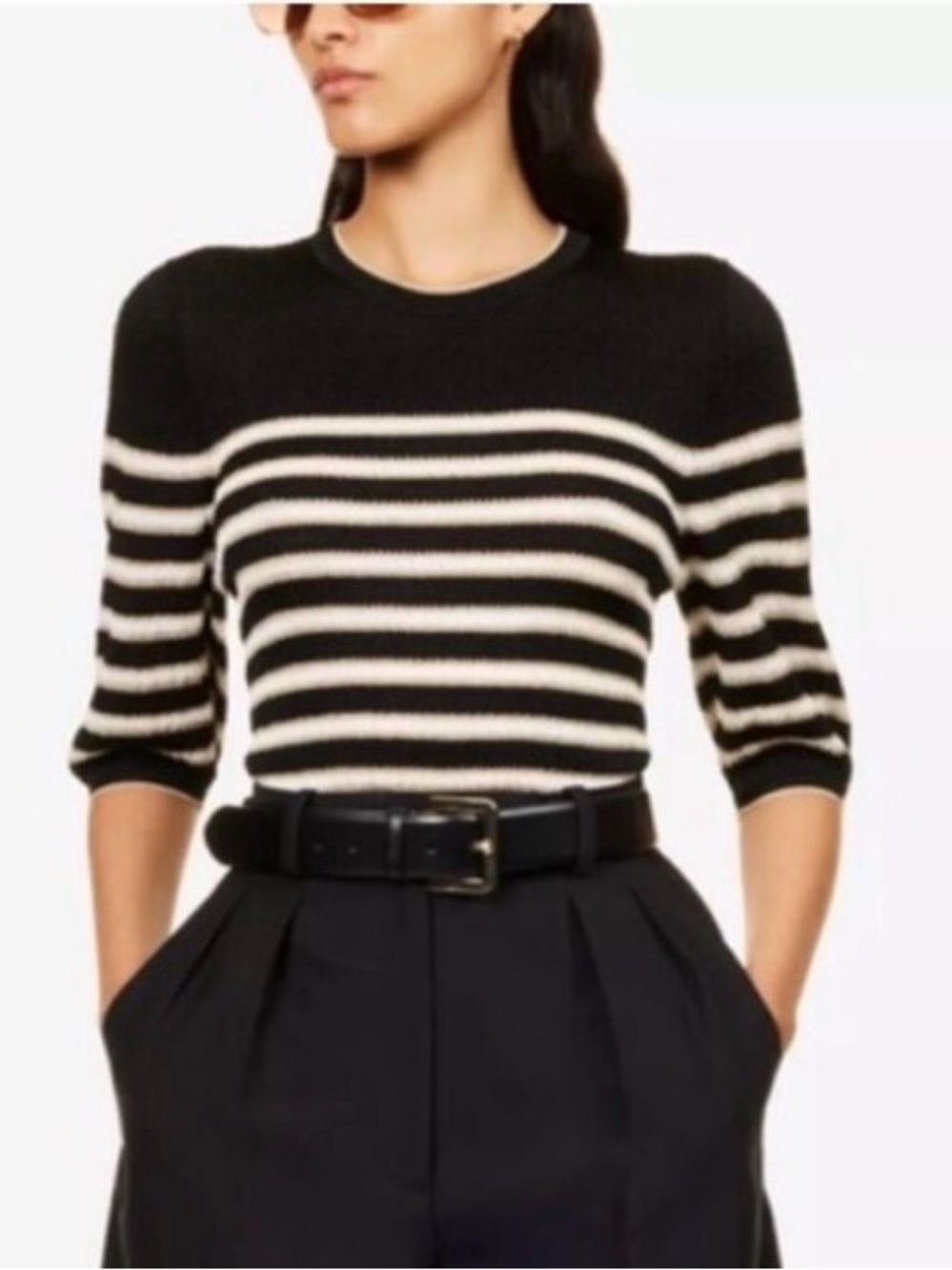 Me + Em Metallic Stripe Knit short sleeve top, size S